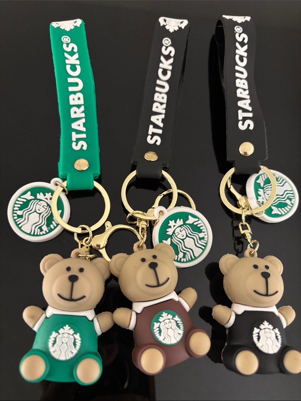 ⭐️🌟Starbucks Silicone Bear 3D Keychain Trio in Green, Brown, Black✨💫
